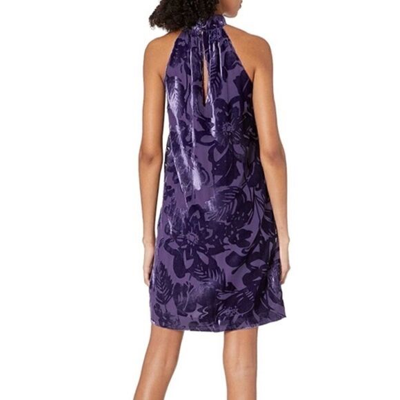 TRINA TURK MOCK NECK BURNOUT VELVET DRESS PURPLE - Picture 2 of 10